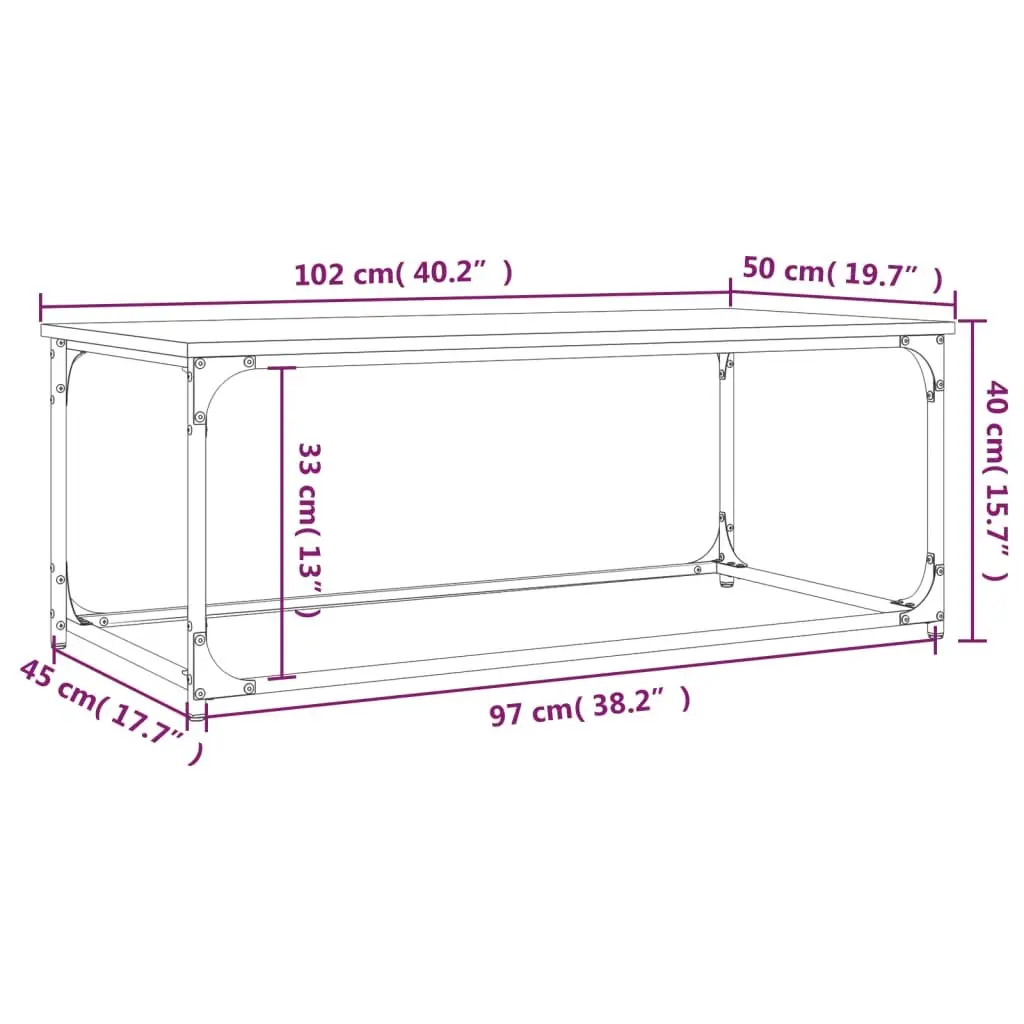 Coffee Table Black Engineered Wood Iron Frame 102W x 50D x 40H cm