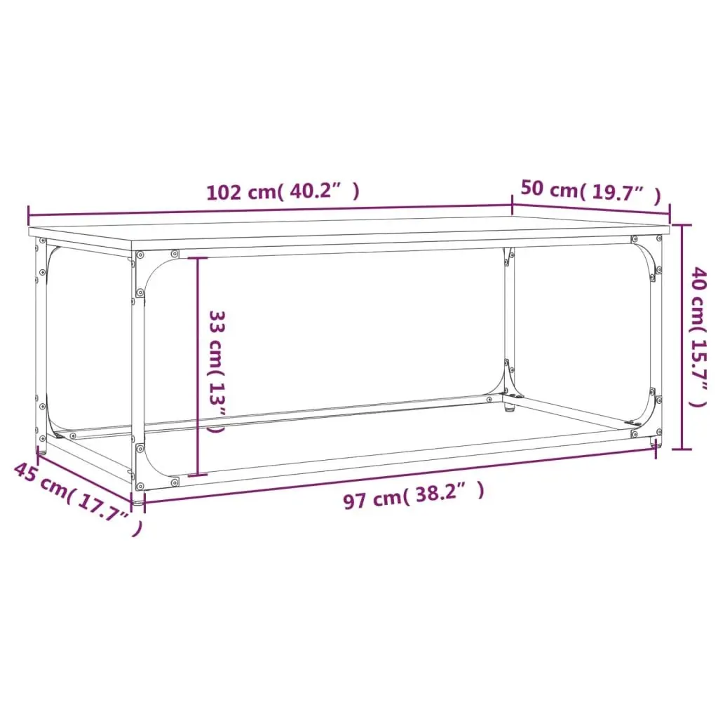 Coffee Table Living Room Use 102 x 50 x 40 cm Brown Engineered Wood Iron Frame
