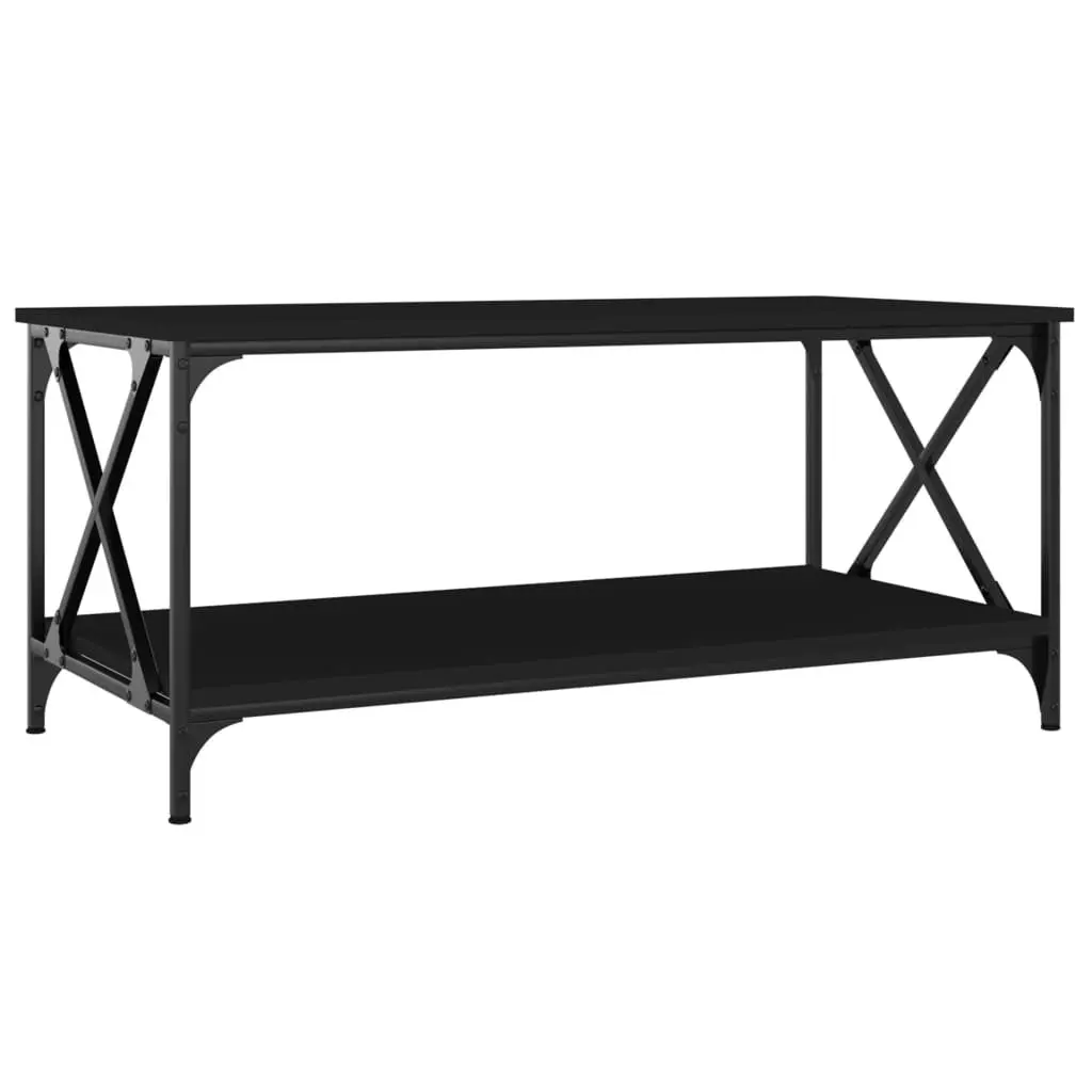 Coffee Table Black Engineered Wood Iron Frame Living Room Accent Furniture