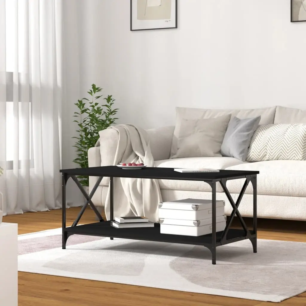 Coffee Table Black Engineered Wood Iron Frame Living Room Accent Furniture