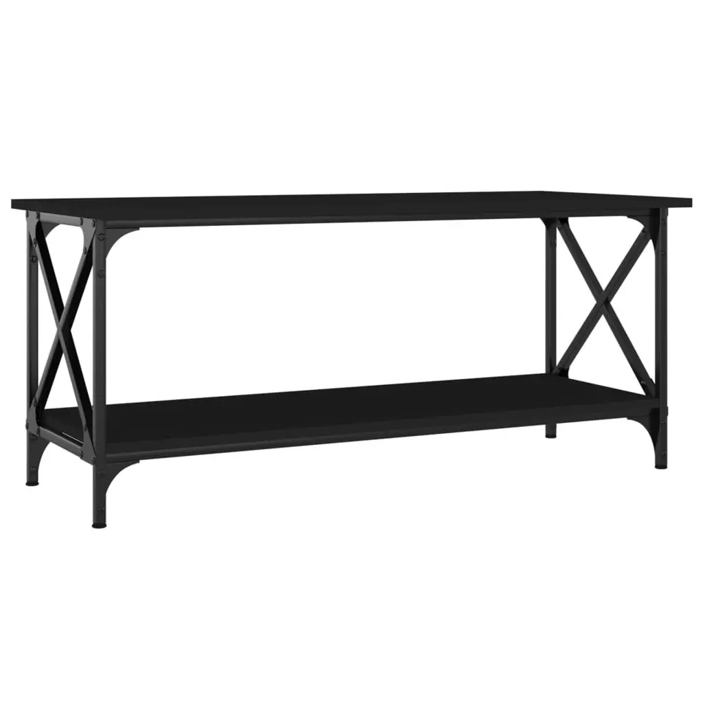 Coffee Table Living Room Accent Furniture 100cm Black Engineered Wood Iron Frame