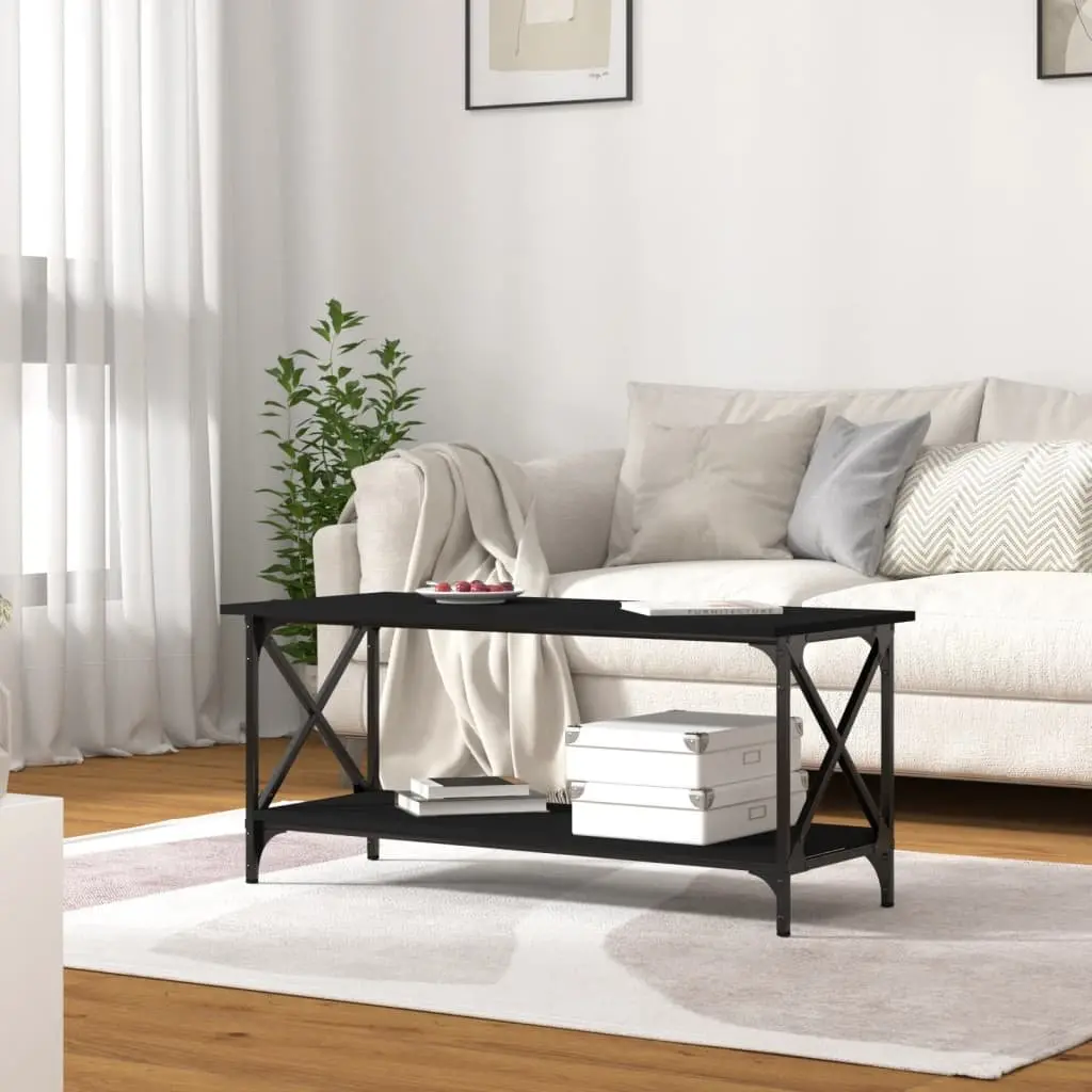 Coffee Table Living Room Accent Furniture 100cm Black Engineered Wood Iron Frame