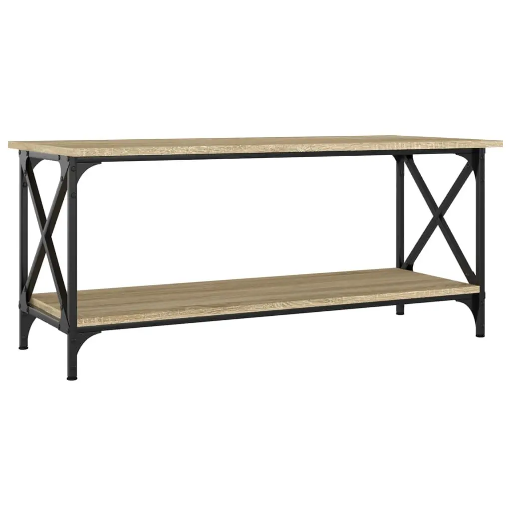 Coffee Table Open Shelf 100 x 45 x 45 cm Brown Engineered Wood Iron Frame Living Room Accent