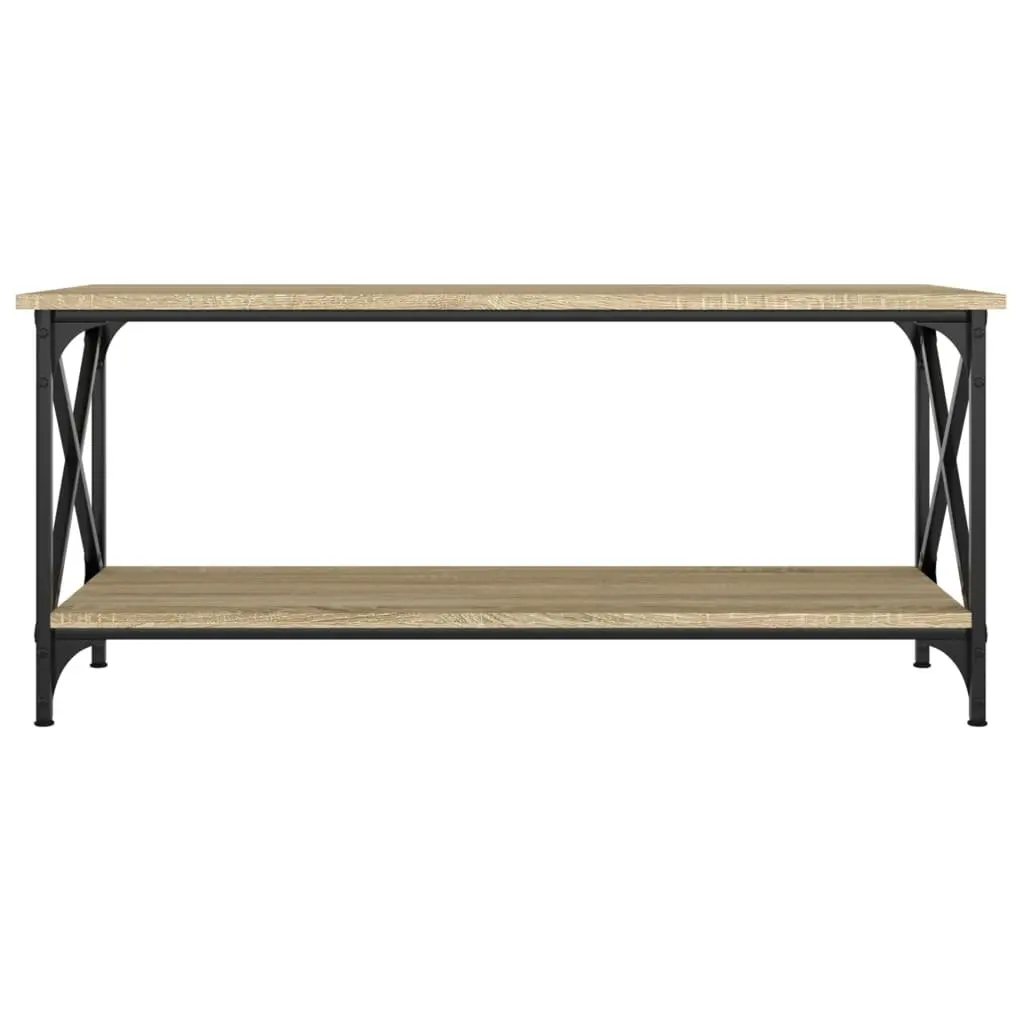 Coffee Table Open Shelf 100 x 45 x 45 cm Brown Engineered Wood Iron Frame Living Room Accent