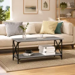 Grey Engineered Wood Coffee Table with Practical Design