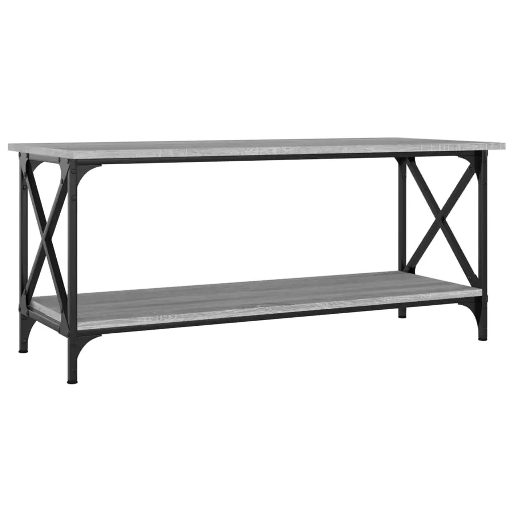 Coffee Table Grey Engineered Wood Open Shelf Storage Living Room Accent