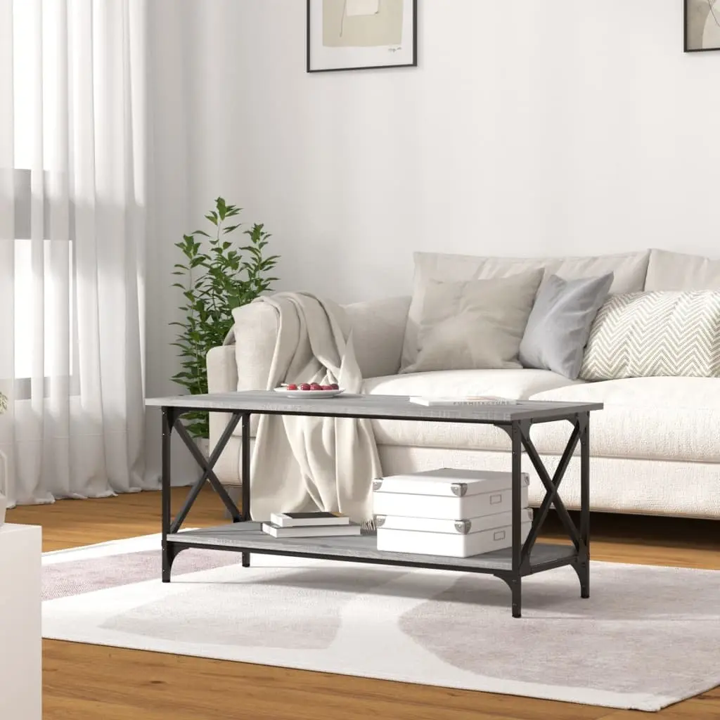Coffee Table Grey Engineered Wood Open Shelf Storage Living Room Accent