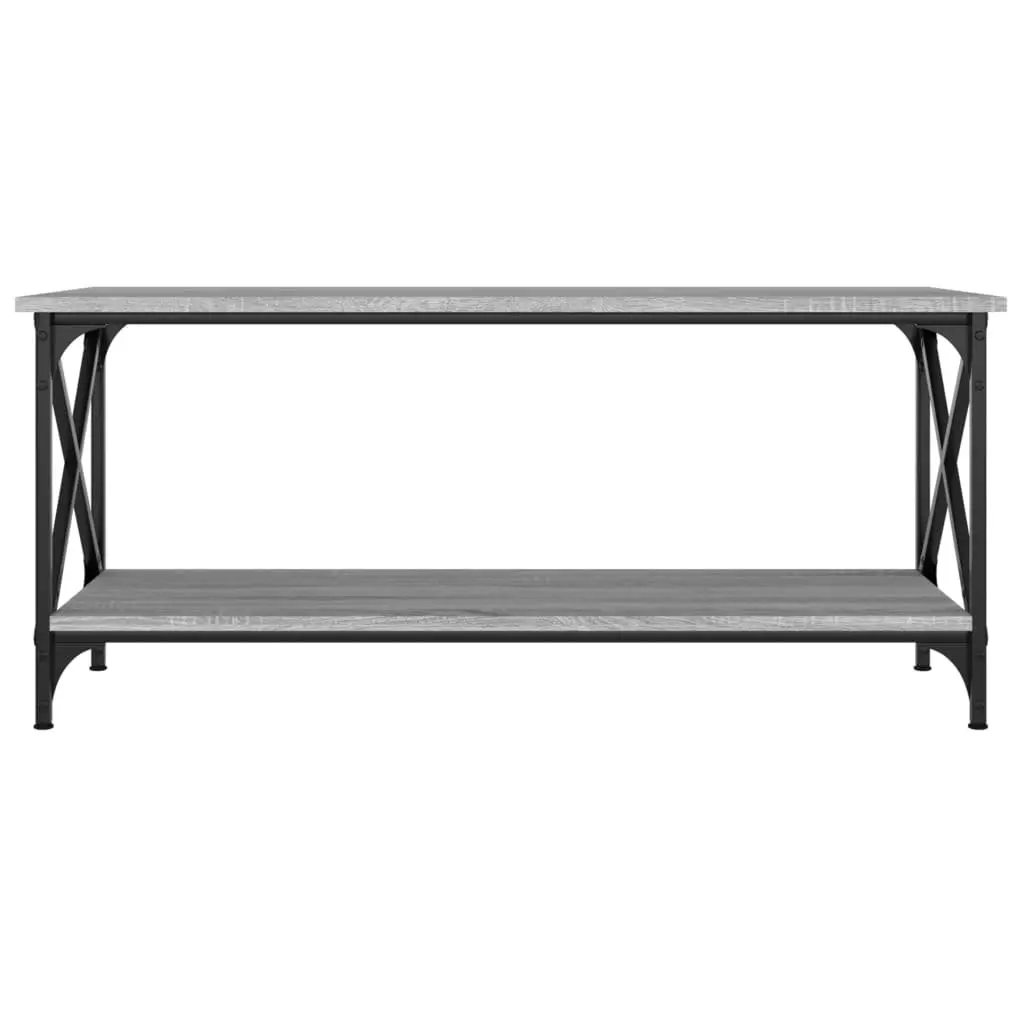 Coffee Table Grey Engineered Wood Open Shelf Storage Living Room Accent