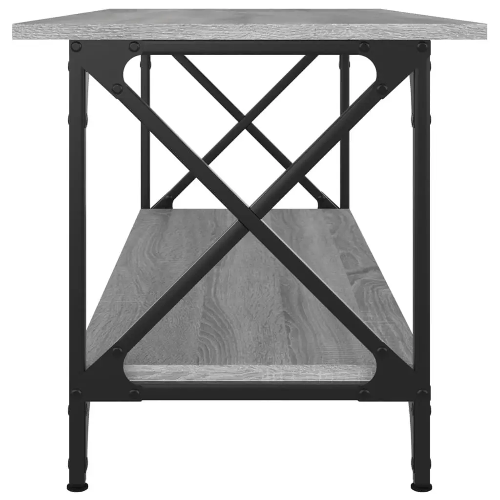 Coffee Table Grey Engineered Wood Open Shelf Storage Living Room Accent