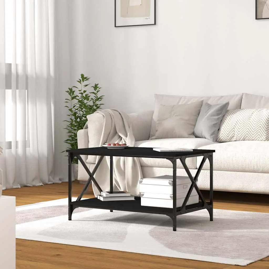 Coffee Table Black 80x50x45 cm with Open Shelf Storage Living Room Furniture