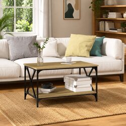 Coffee Table Brown Engineered Wood Open Shelf Living Room Accent Side Table