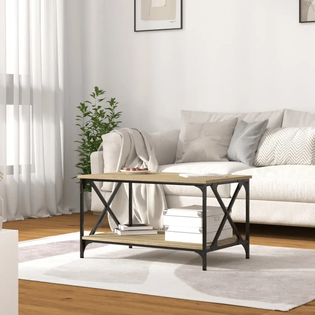 Coffee Table Brown Engineered Wood Open Shelf Living Room Accent Side Table