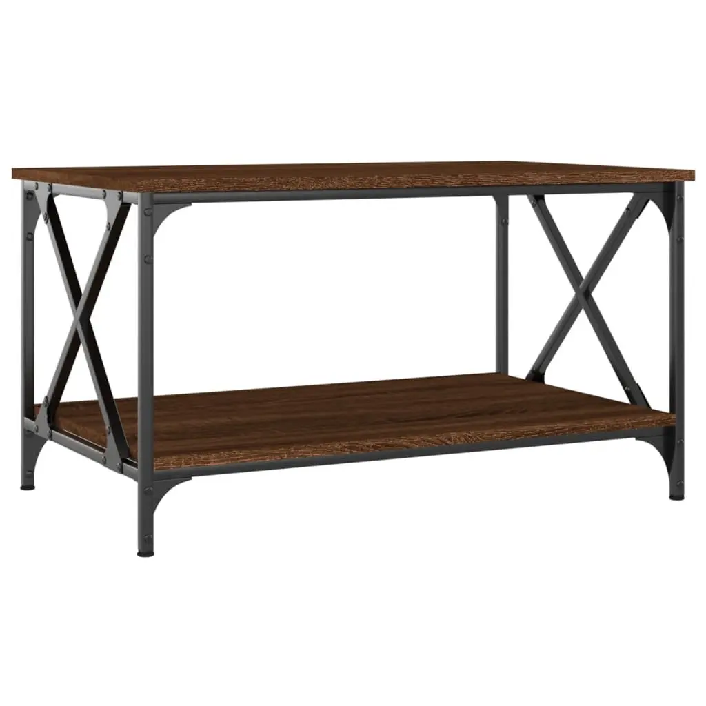 Coffee Table Brown Oak 80x50x45 cm Living Room Furniture Open Shelf Storage