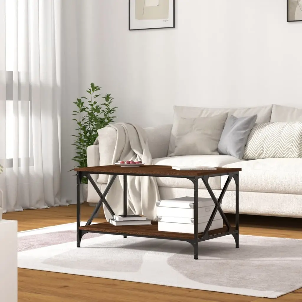 Coffee Table Brown Oak 80x50x45 cm Living Room Furniture Open Shelf Storage
