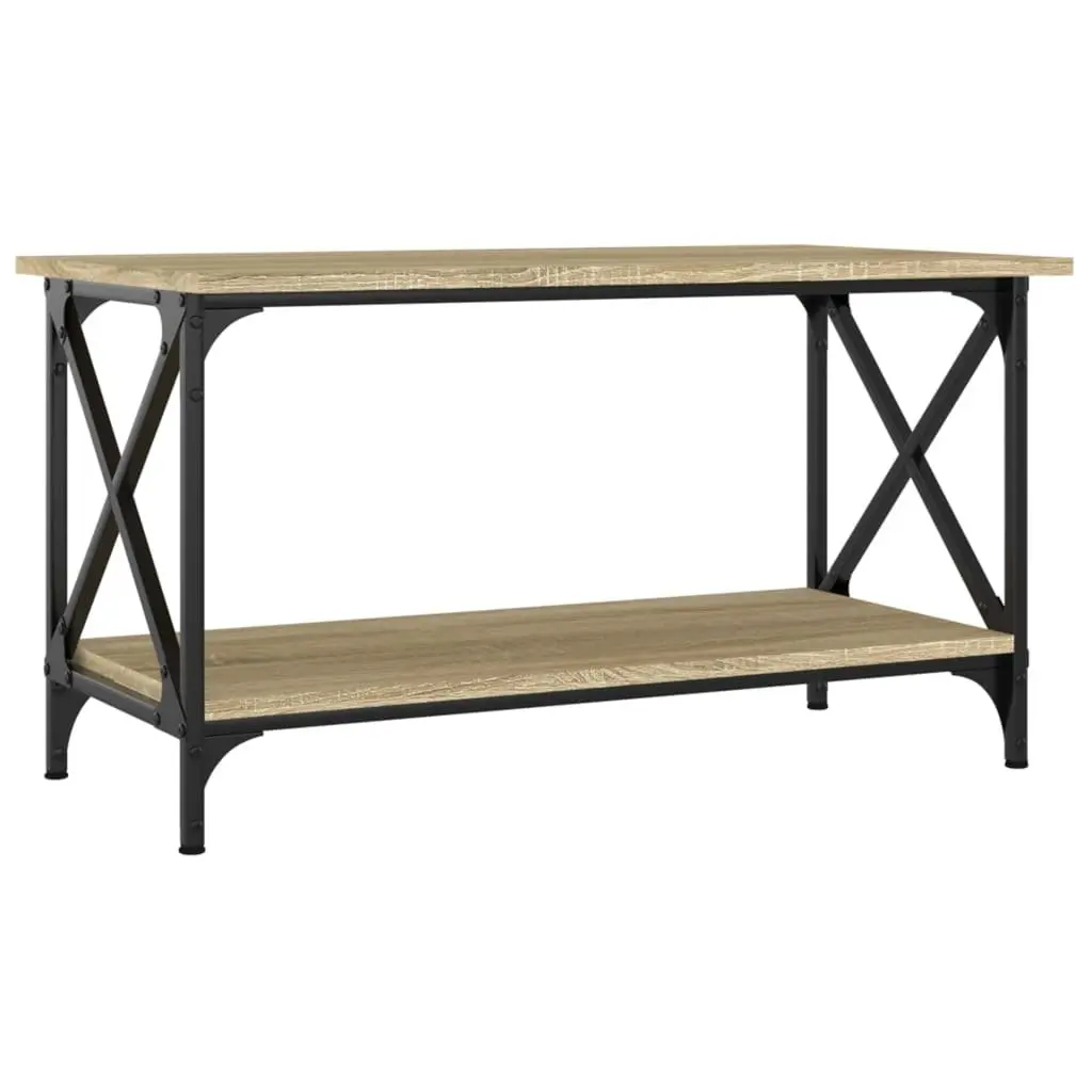 Coffee Table Brown Engineered Wood Open Shelf Living Room Accent Storage