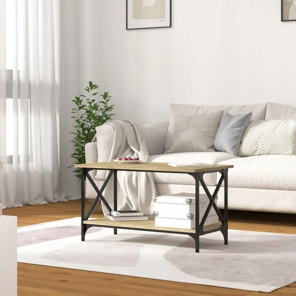 Coffee Table Brown Engineered Wood Open Shelf Living Room Accent Storage
