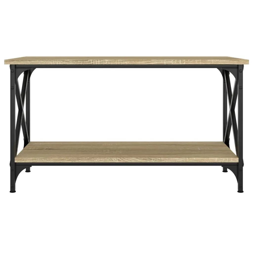 Coffee Table Brown Engineered Wood Open Shelf Living Room Accent Storage