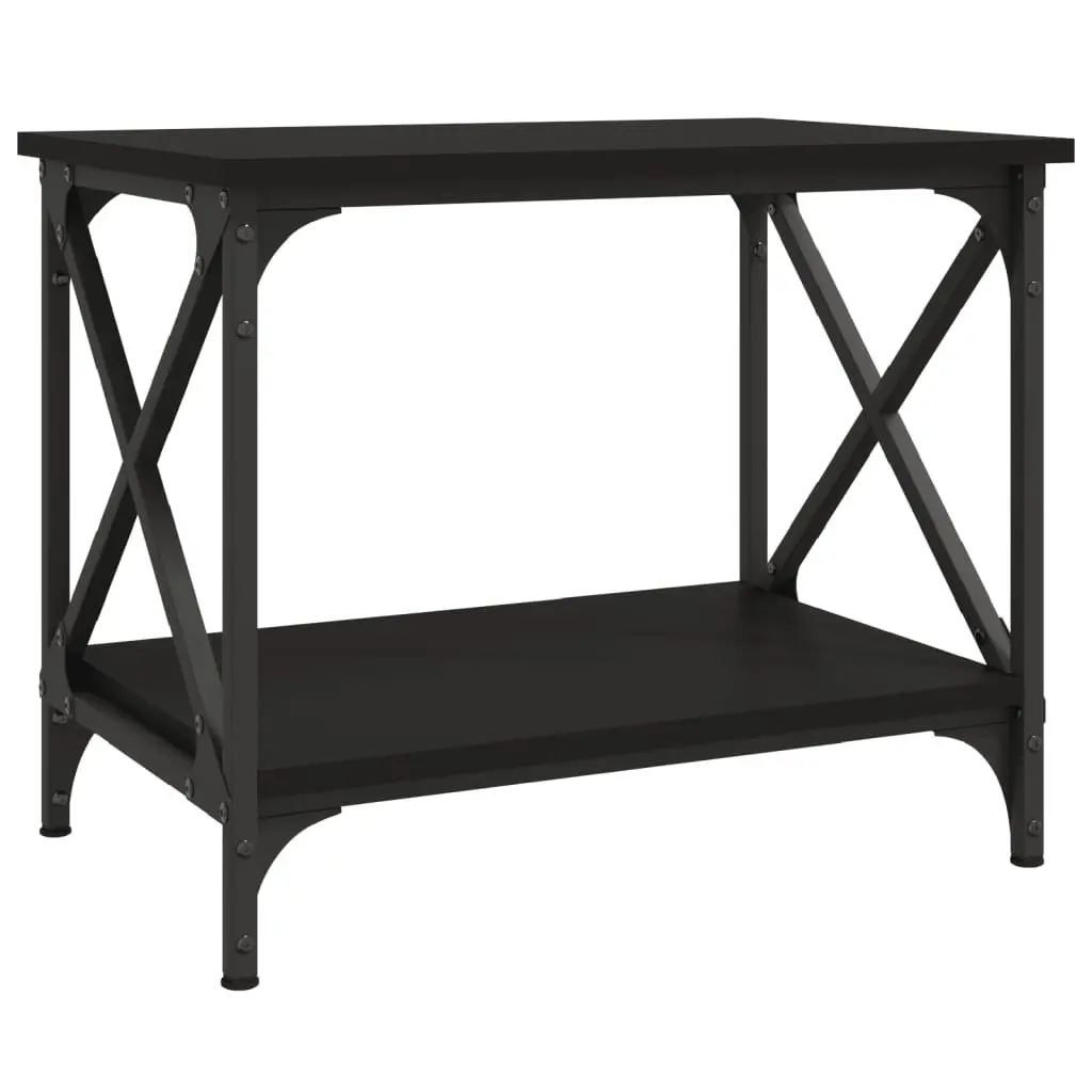 Side Table Black Coffee Table Open Shelf Storage Accent Furniture Living Room