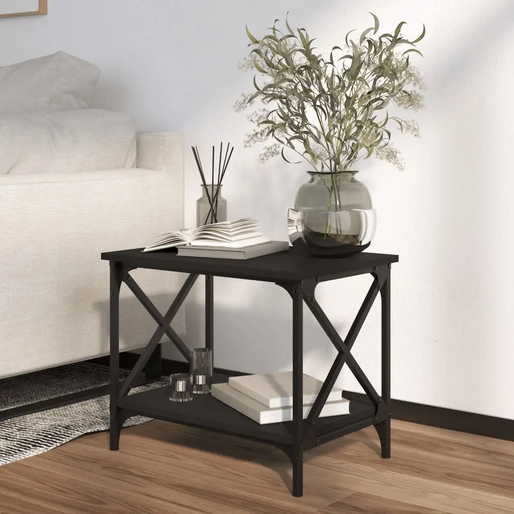 Side Table Black Coffee Table Open Shelf Storage Accent Furniture Living Room