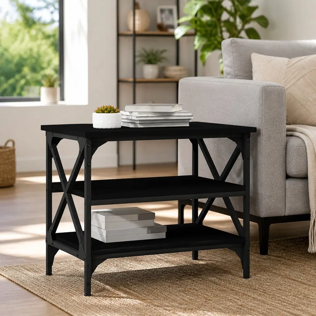 Side Table Storage 55x38x45cm Black Industrial Style