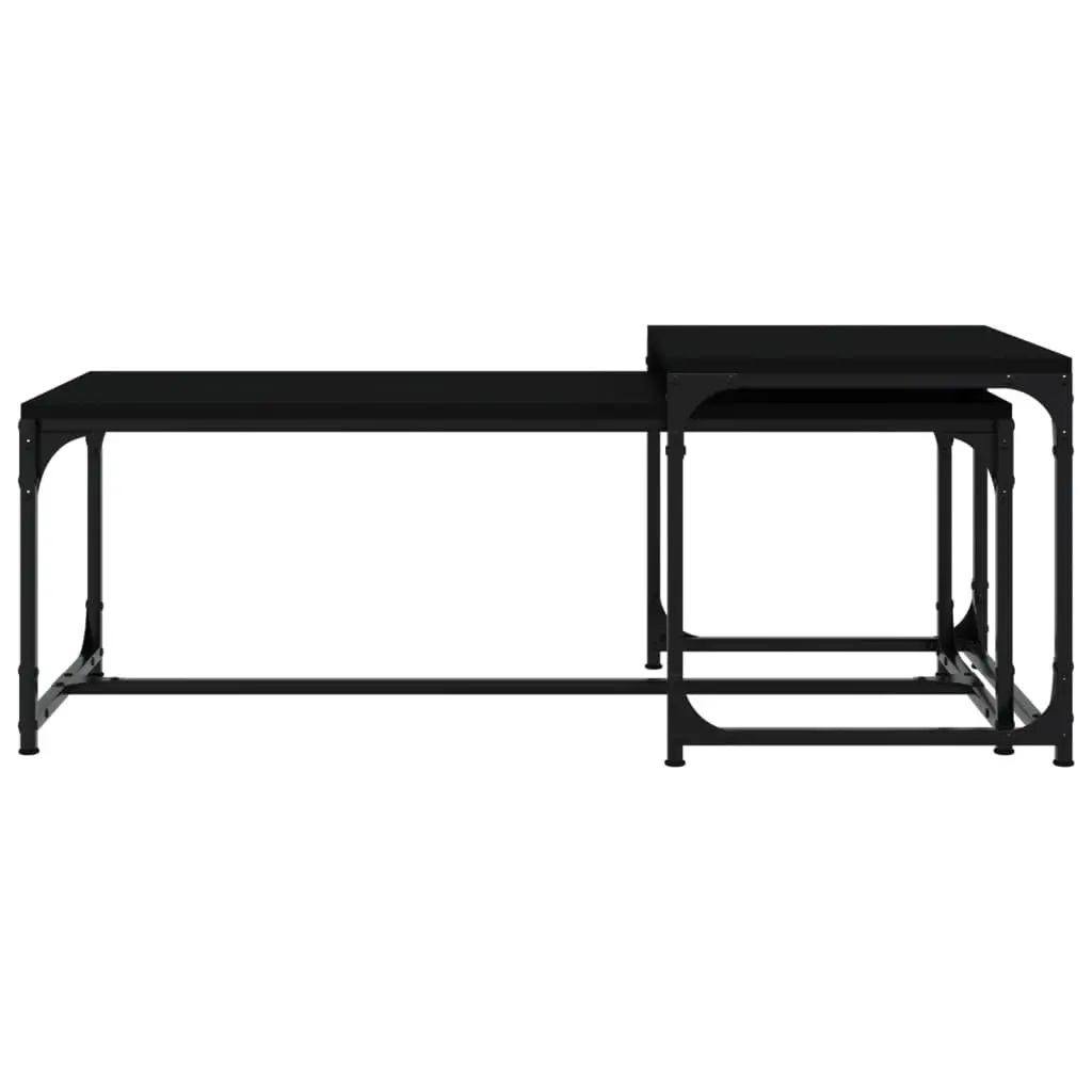 Coffee Tables Industrial Storage 2 pcs Black Steel Frame Adjustable Legs