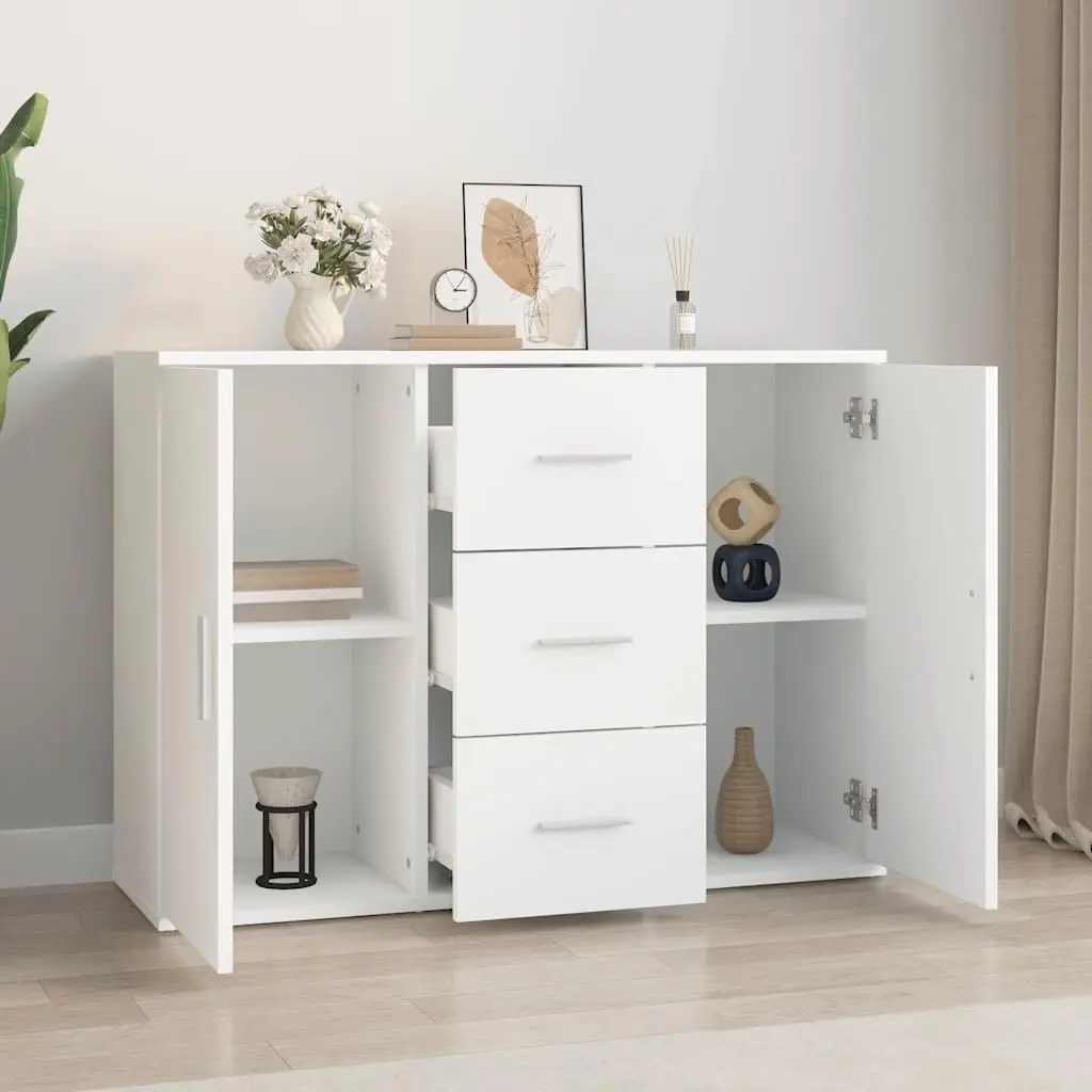 Sideboard Storage Cabinet White Engineered Wood 91x29.5x65cm 2 Doors 3 Drawers