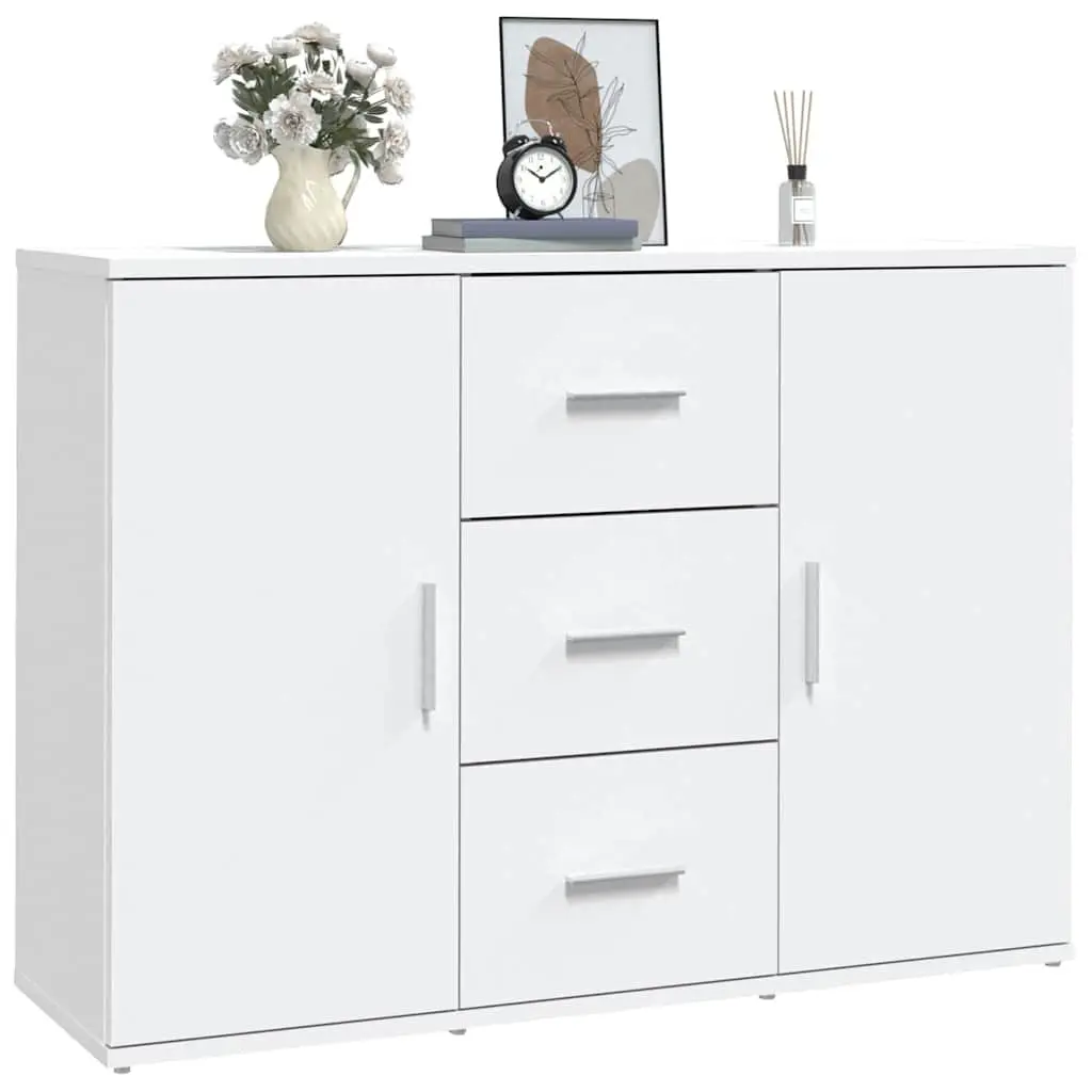 Sideboard Storage Cabinet White Engineered Wood 91x29.5x65cm 2 Doors 3 Drawers