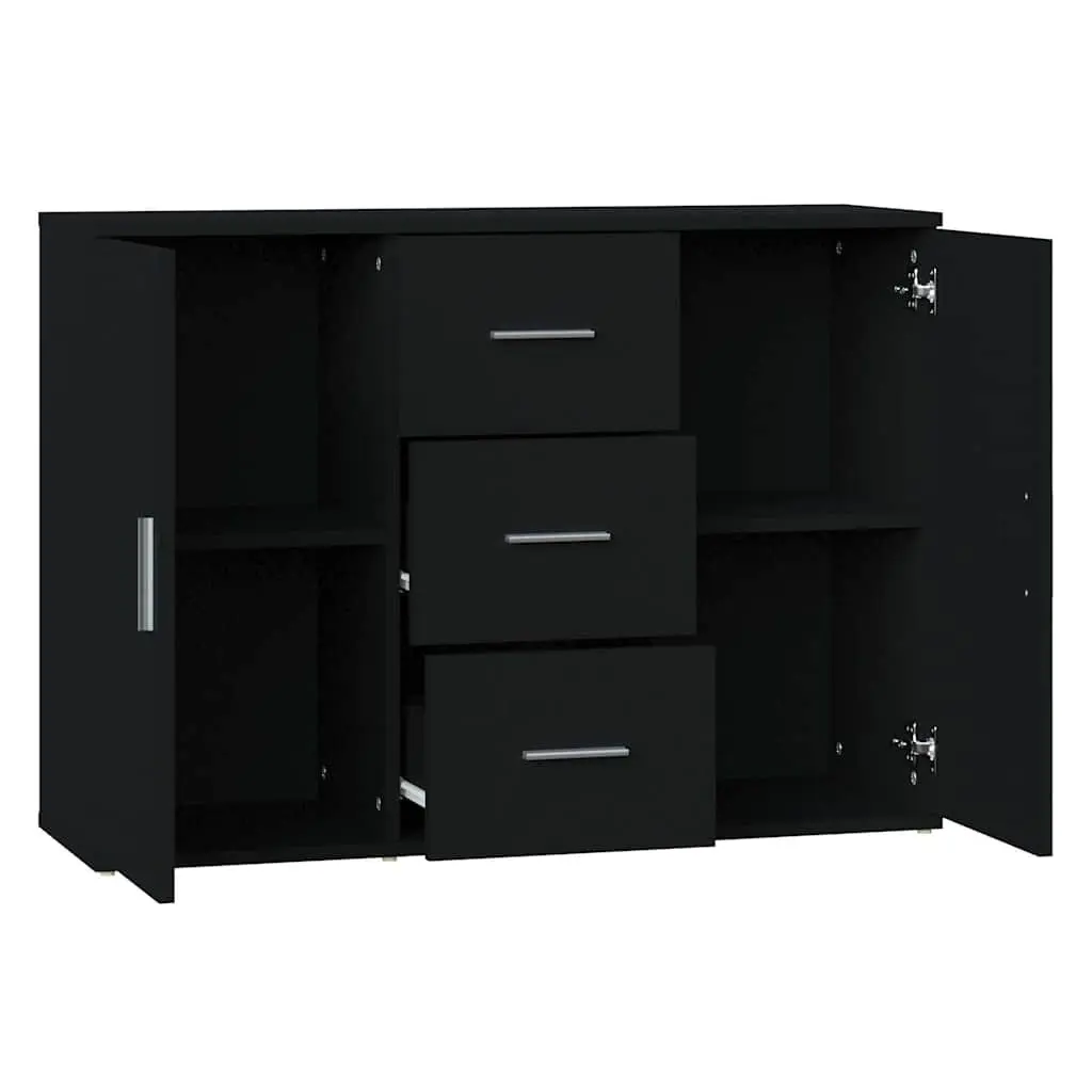 Black Sideboard Cabinet with 2 Doors 3 Drawers Storage Buffet Engineered Wood