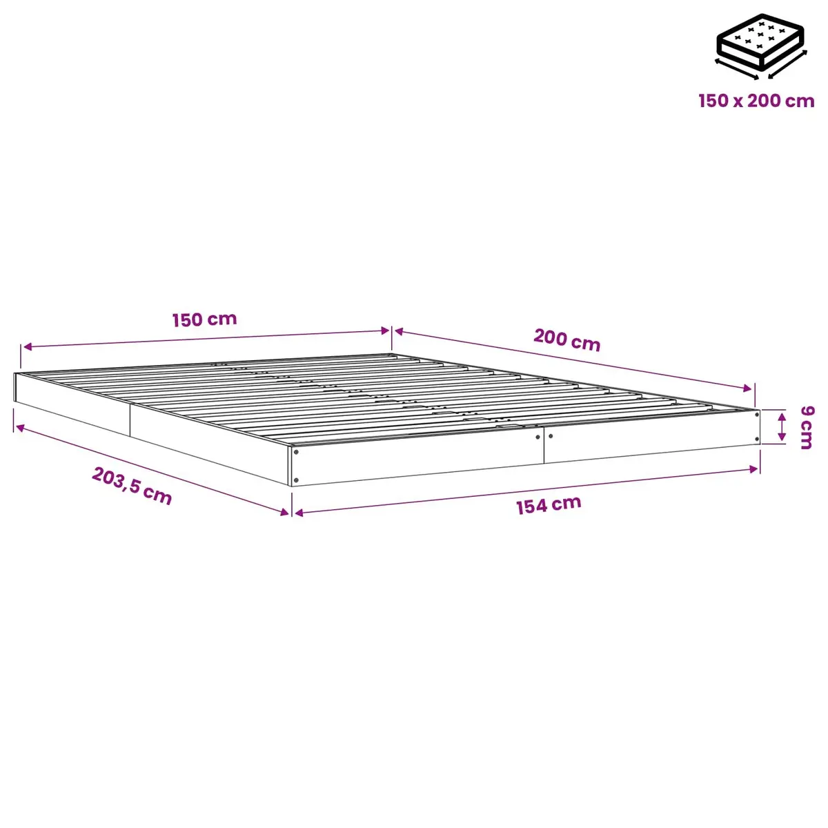 Pine Wood Bed Frame Brown 150x200 cm Slatted Base Sturdy Bedroom Furniture