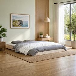 Bed Frame 135x190 cm White Solid Pine Wood Slatted Base Modern Bedroom Furniture