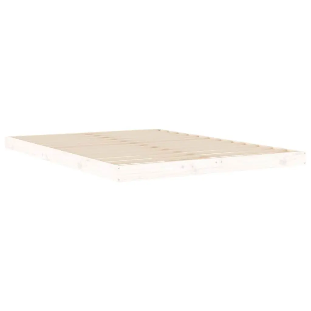 Bed Frame 135x190 cm White Solid Pine Wood Slatted Base Modern Bedroom Furniture