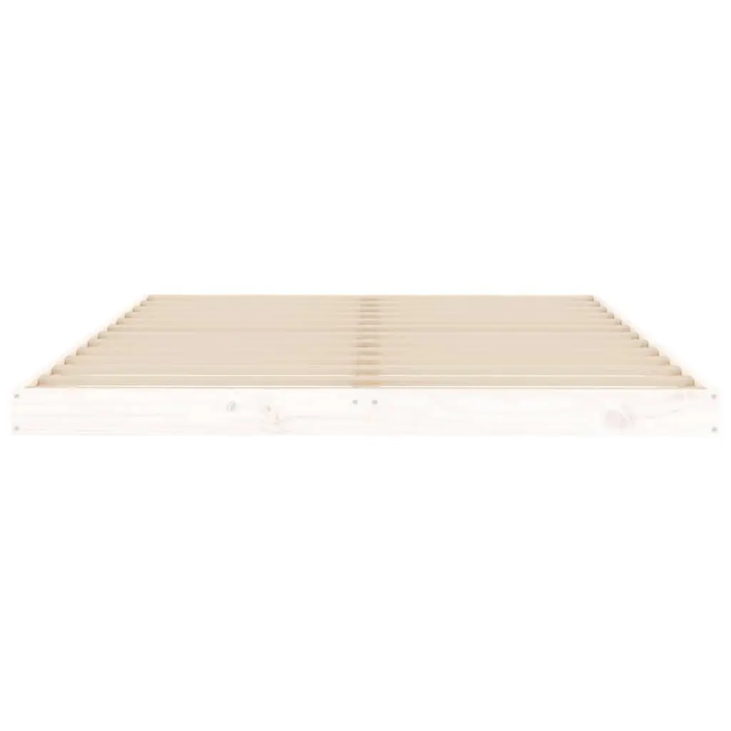 Bed Frame 135x190 cm White Solid Pine Wood Slatted Base Modern Bedroom Furniture