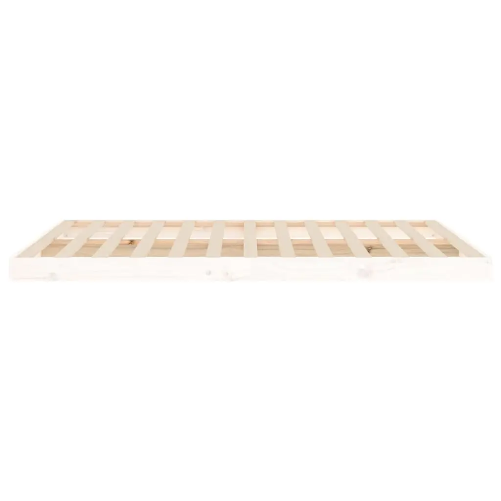 Bed Frame 135x190 cm White Solid Pine Wood Slatted Base Modern Bedroom Furniture