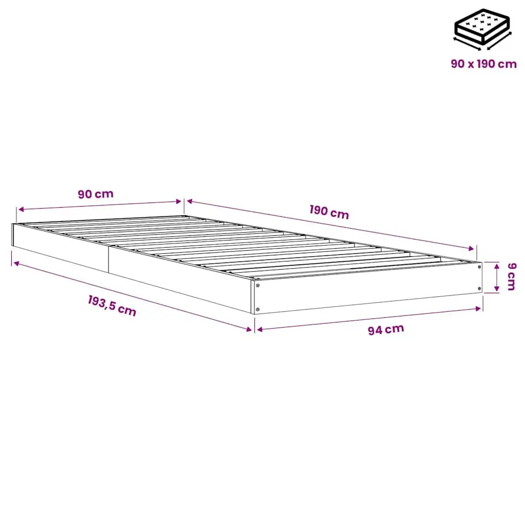 Solid Wood Pine Bed Frame 90x190 cm in Brown