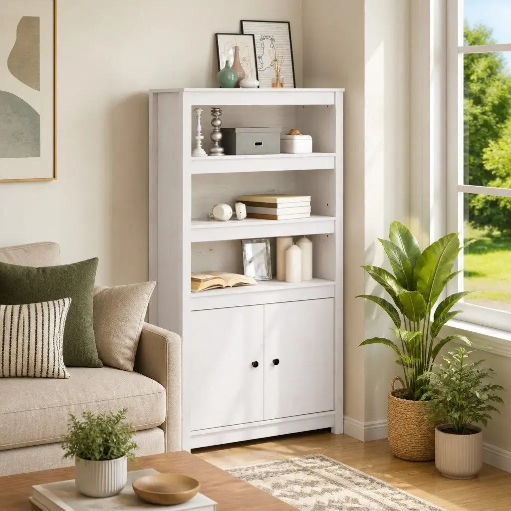 White Highboard Solid Pine Wood Cabinet