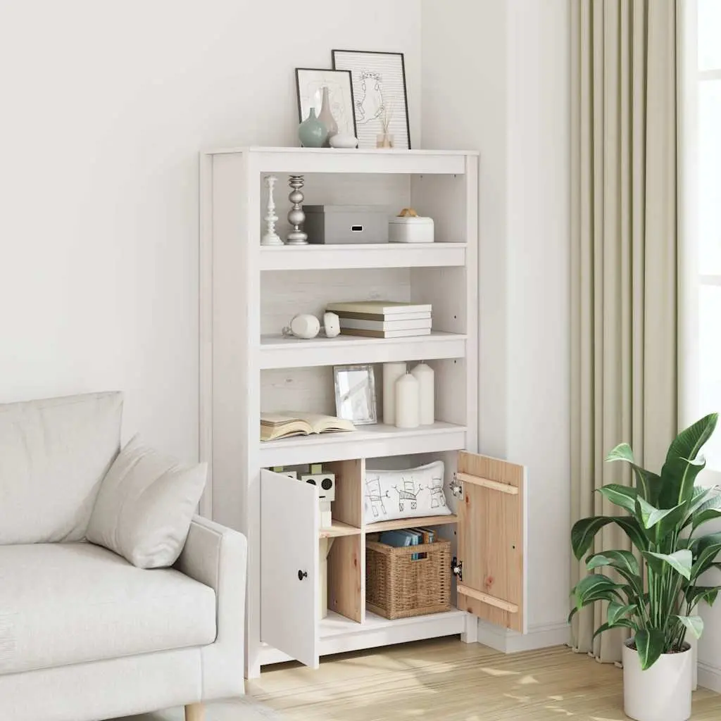 White Highboard Solid Pine Wood Cabinet