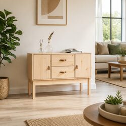 Solid Pine Wood Sideboard 110x40x78cm - Reliable & Stylish