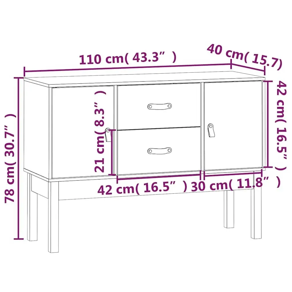 White Sideboard Made from Solid Pine Wood