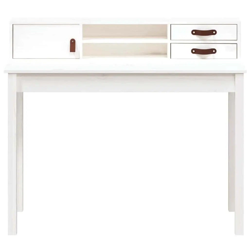 Office Desk Study Computer Table Compact Storage White Solid Pine Wood