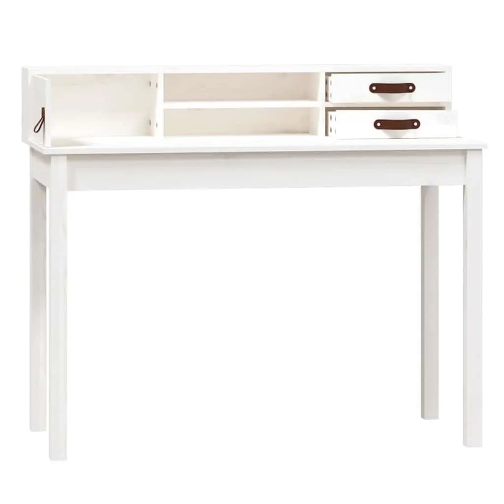 Office Desk Study Computer Table Compact Storage White Solid Pine Wood