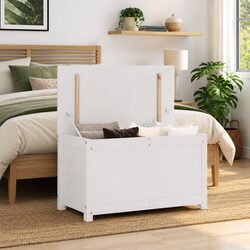 Storage Box White 80x40x45.5cm Solid Pine Wood Chest Organiser Lid Lift