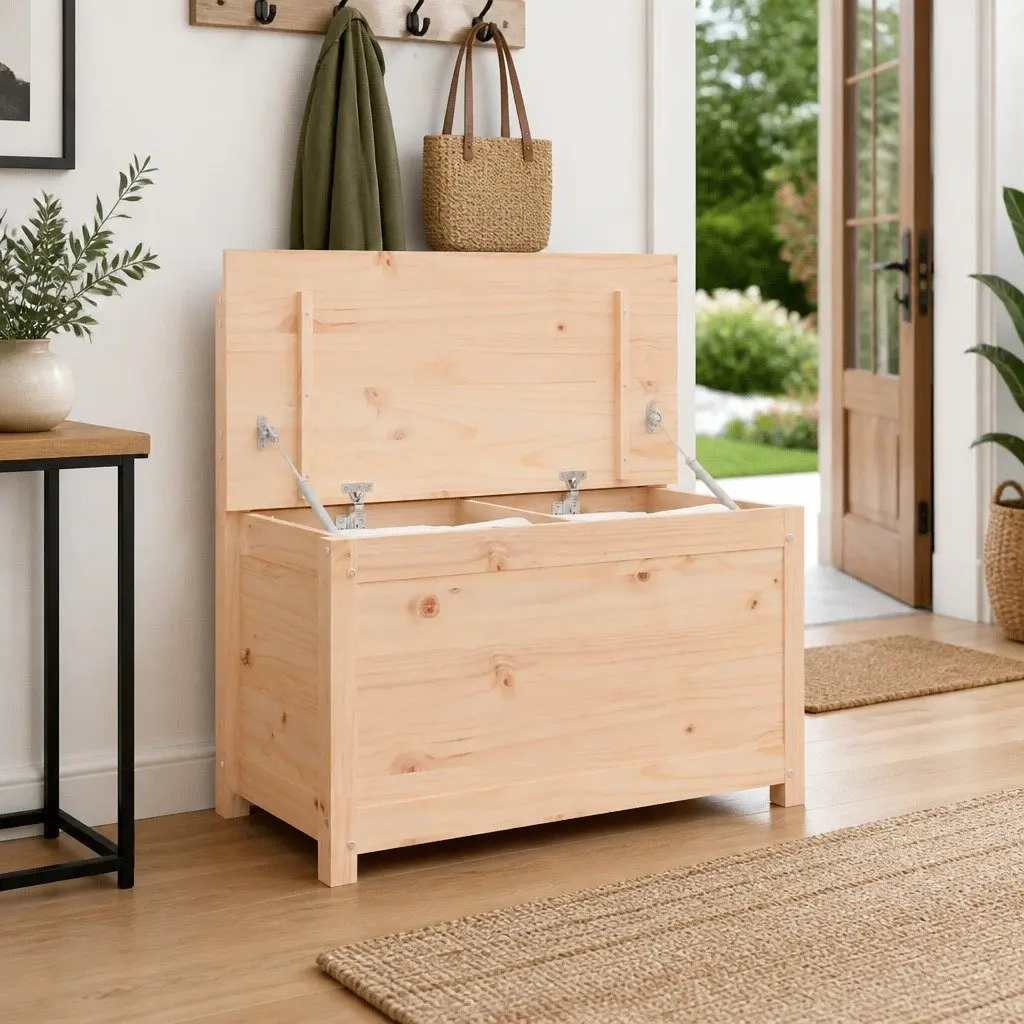 Brown Solid Pine Wood Bench with Ample Storage Space