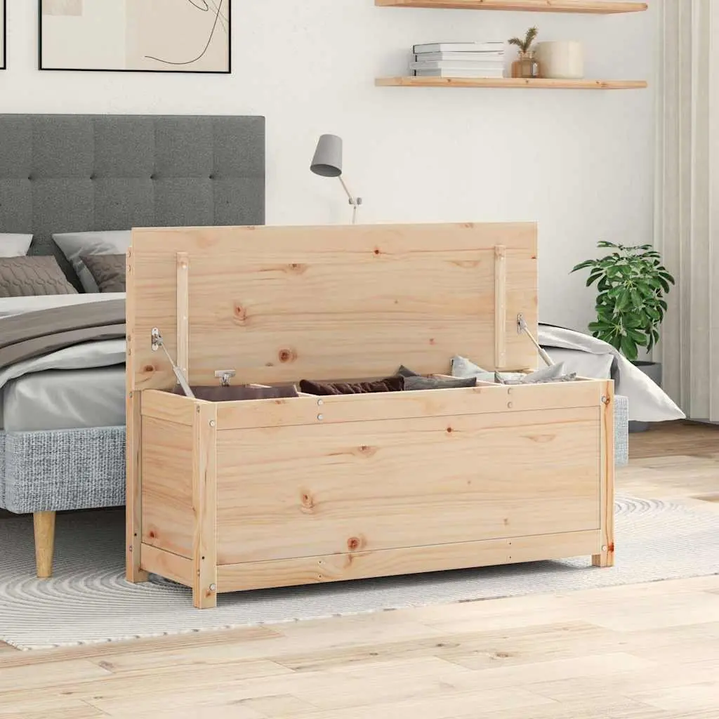 Storage Bench with Backrest in Solid Pine Wood