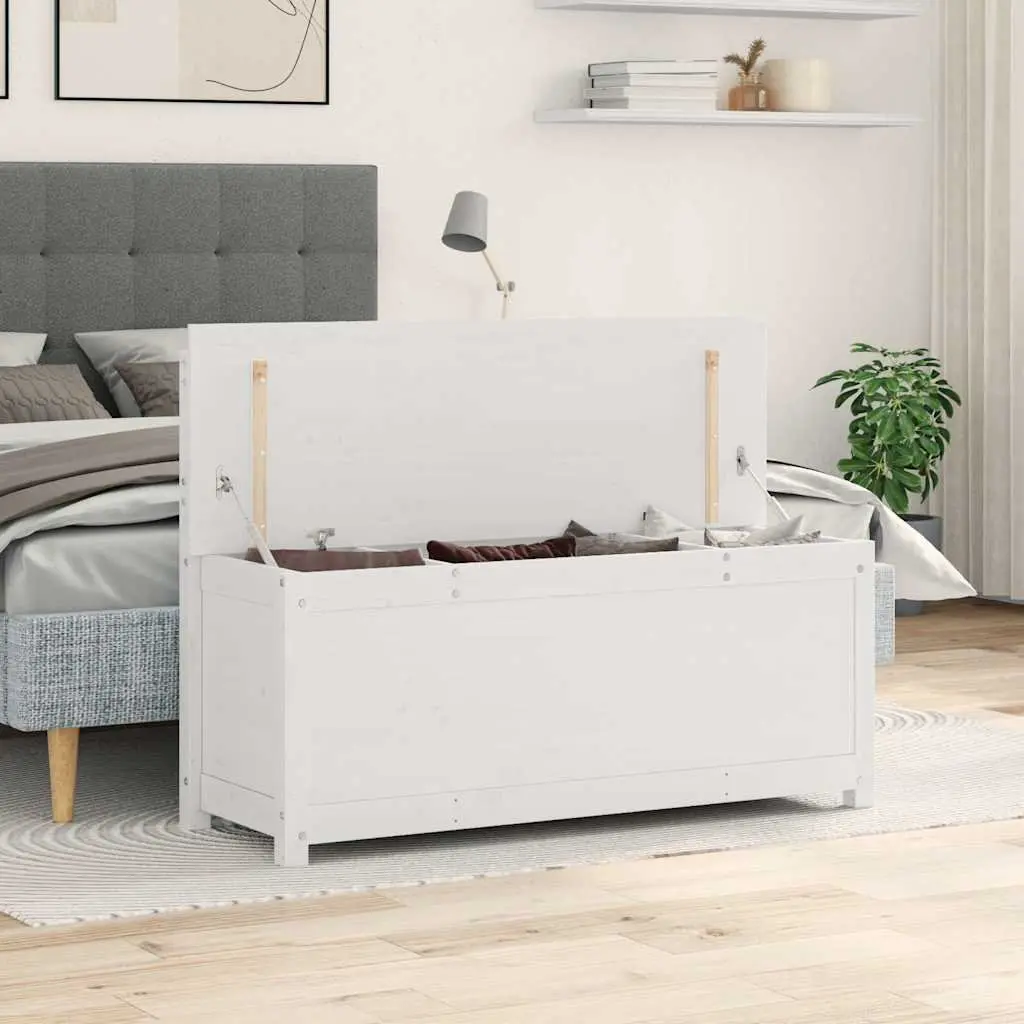 Wooden Bench Storage Box Backrest 110x41x76.5cm White