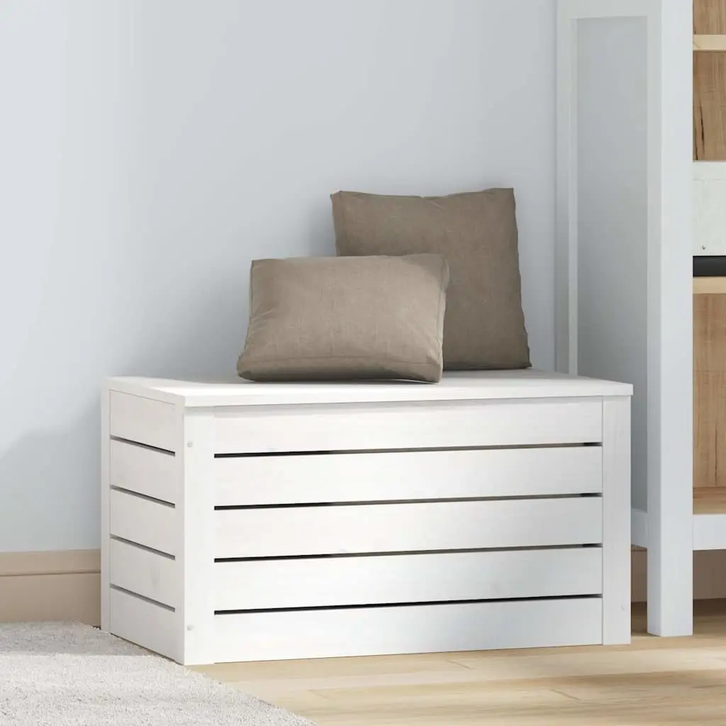 Storage Box Organizer White Solid Wood Pine Chest with Lid