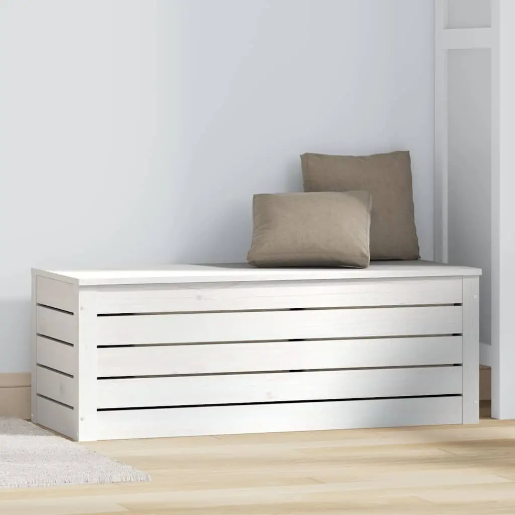 Storage Box Organiser White 89x36.5x33 cm Solid Pine Wood Chest Lid