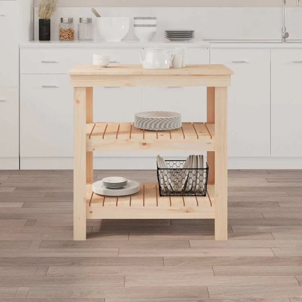 Wooden Work Bench Storage Table Brown Solid Pine Wood Shelves 78.5 x 50 x 80 cm