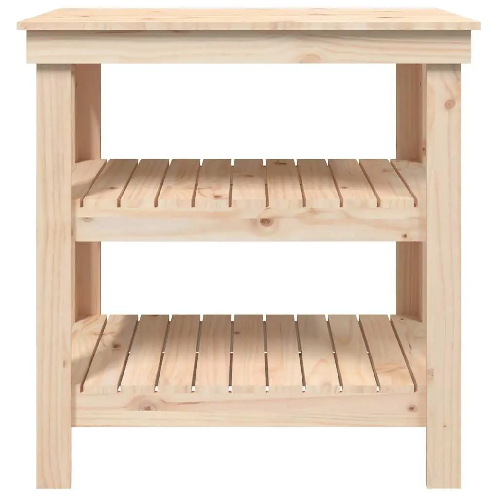 Wooden Work Bench Storage Table Brown Solid Pine Wood Shelves 78.5 x 50 x 80 cm