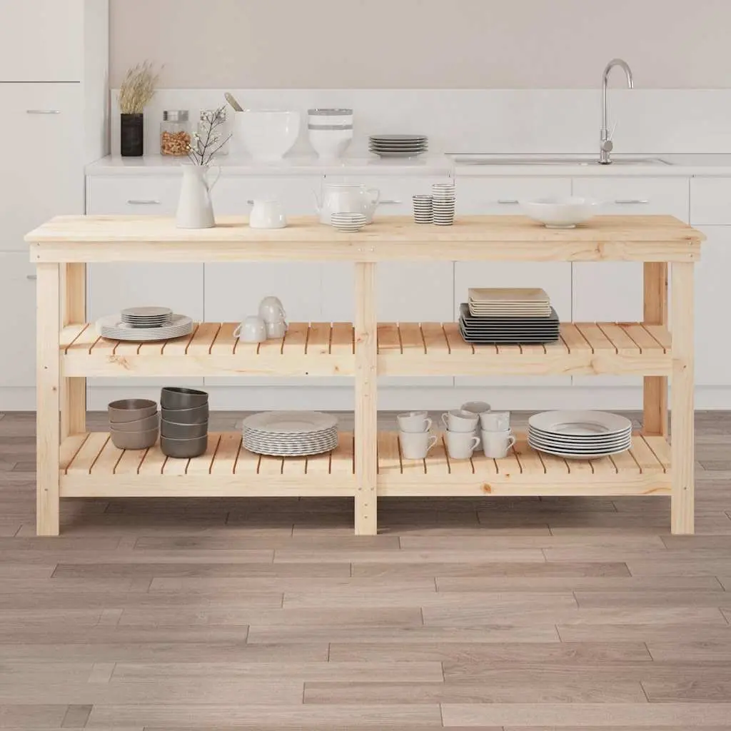 Work Bench Solid Wood Pine 181x50x80 cm Storage Shelves Brown