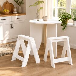 Charming White Wooden Bar Stools - Set of 2 in Pine